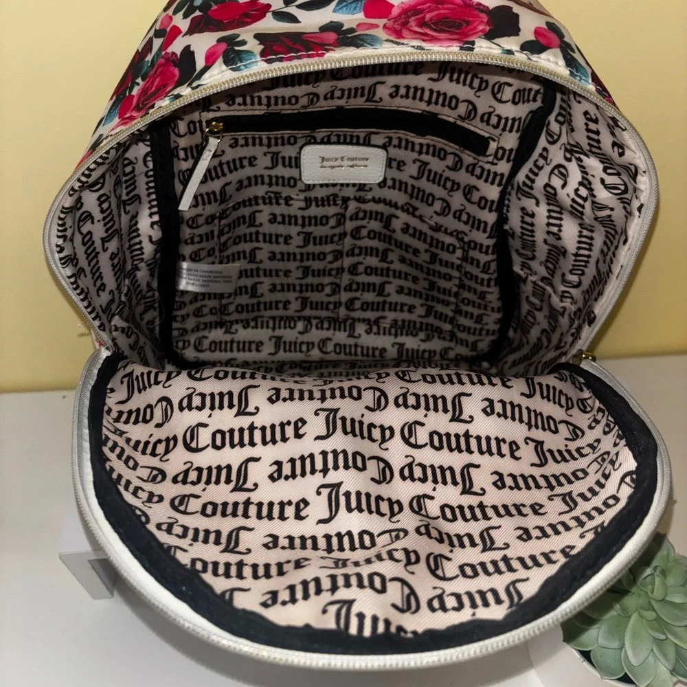 Juicy Couture Rose Pink Red White Backpack Floral  Zipper Whimsy Bookbag Y2K